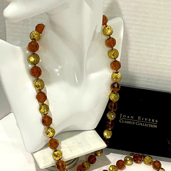 JOAN RIVERS Vintage Gold & Amber Glass/Lucite Chunky Beaded Long Necklace-36in. - Picture 1 of 5